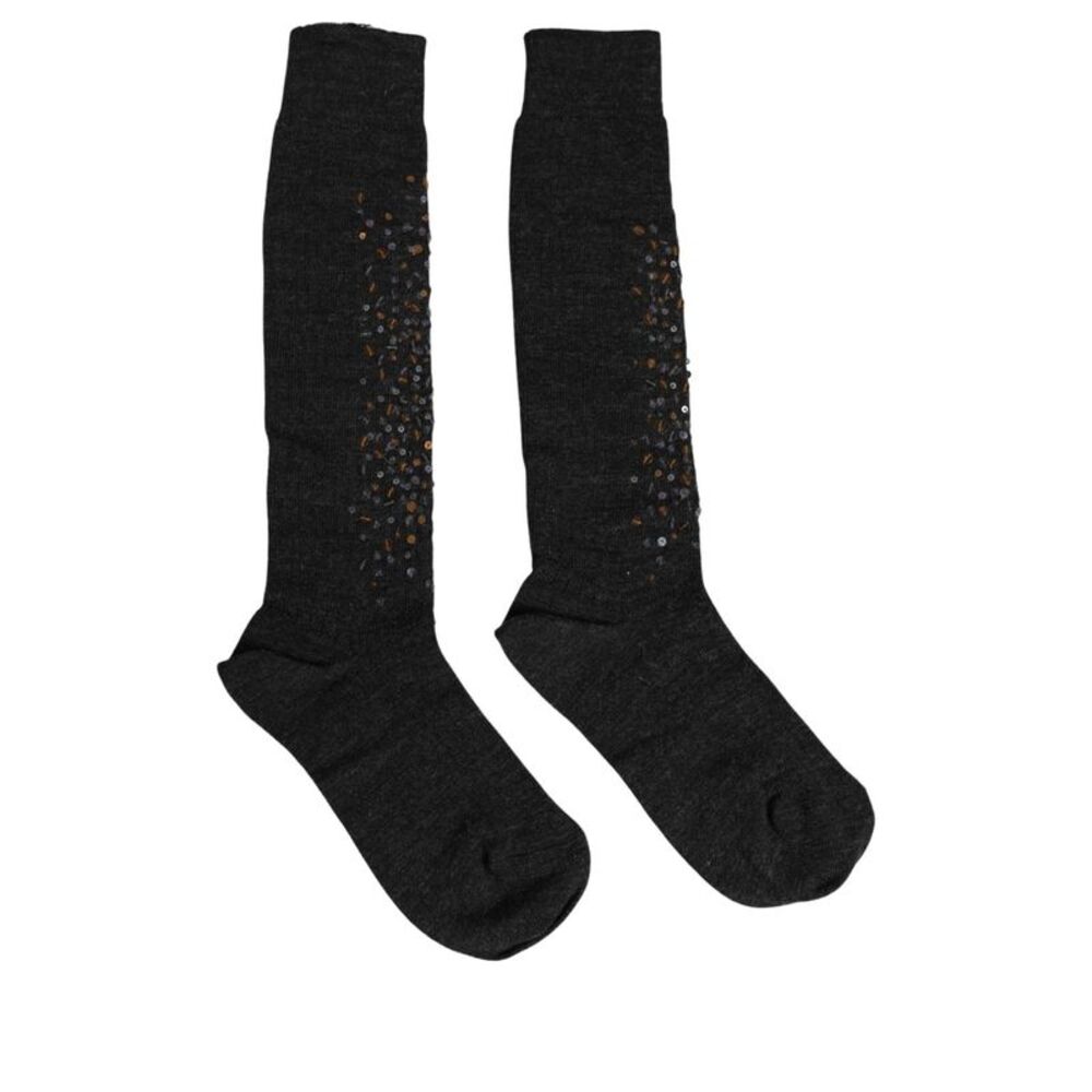 Dolce & Gabbana Dark Gray Sequined Wool Knee High Accessory Women's Socks